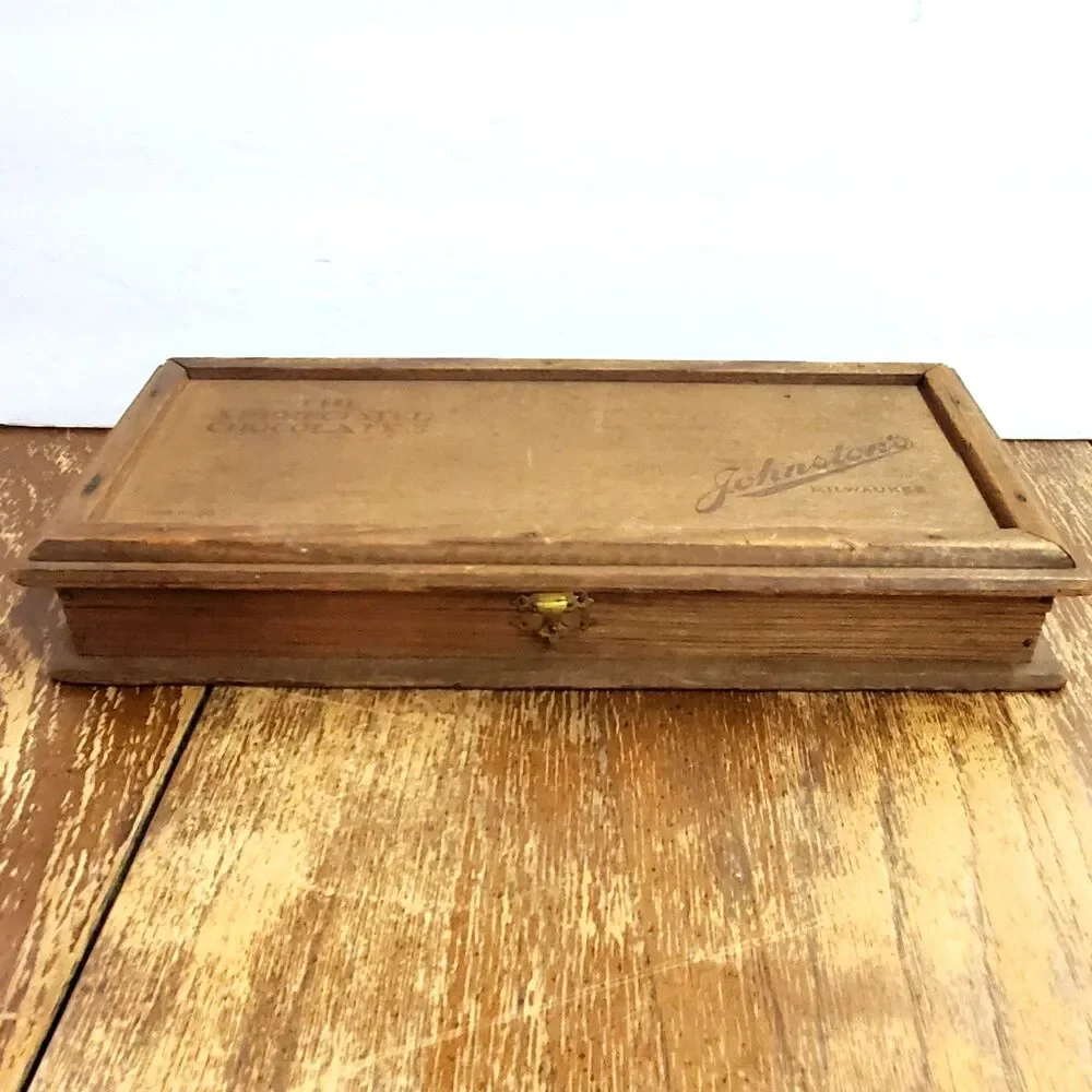 Vintage Johnston's Candies Wooden Chocolate Box Antique Advertising Decor